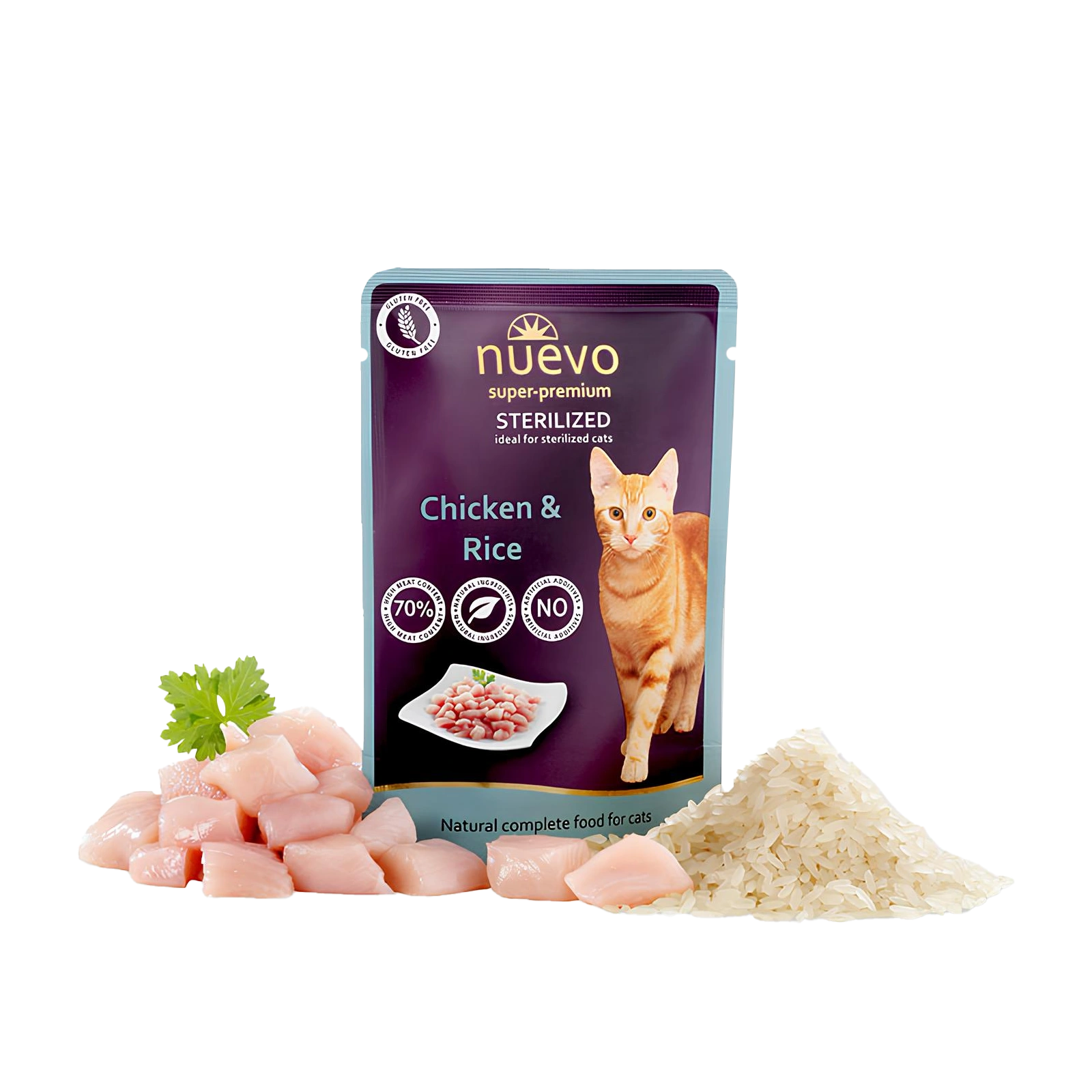 NUEVO KOT SASZETKA STERILIZED KURCZAK RYŻ 85G